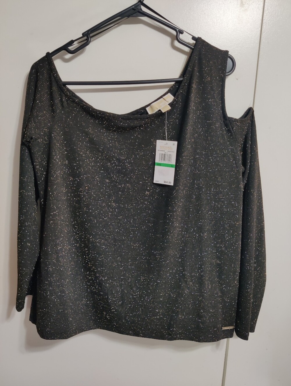 Michael Kors Metallic Sparkle Cold-Shoulder Top